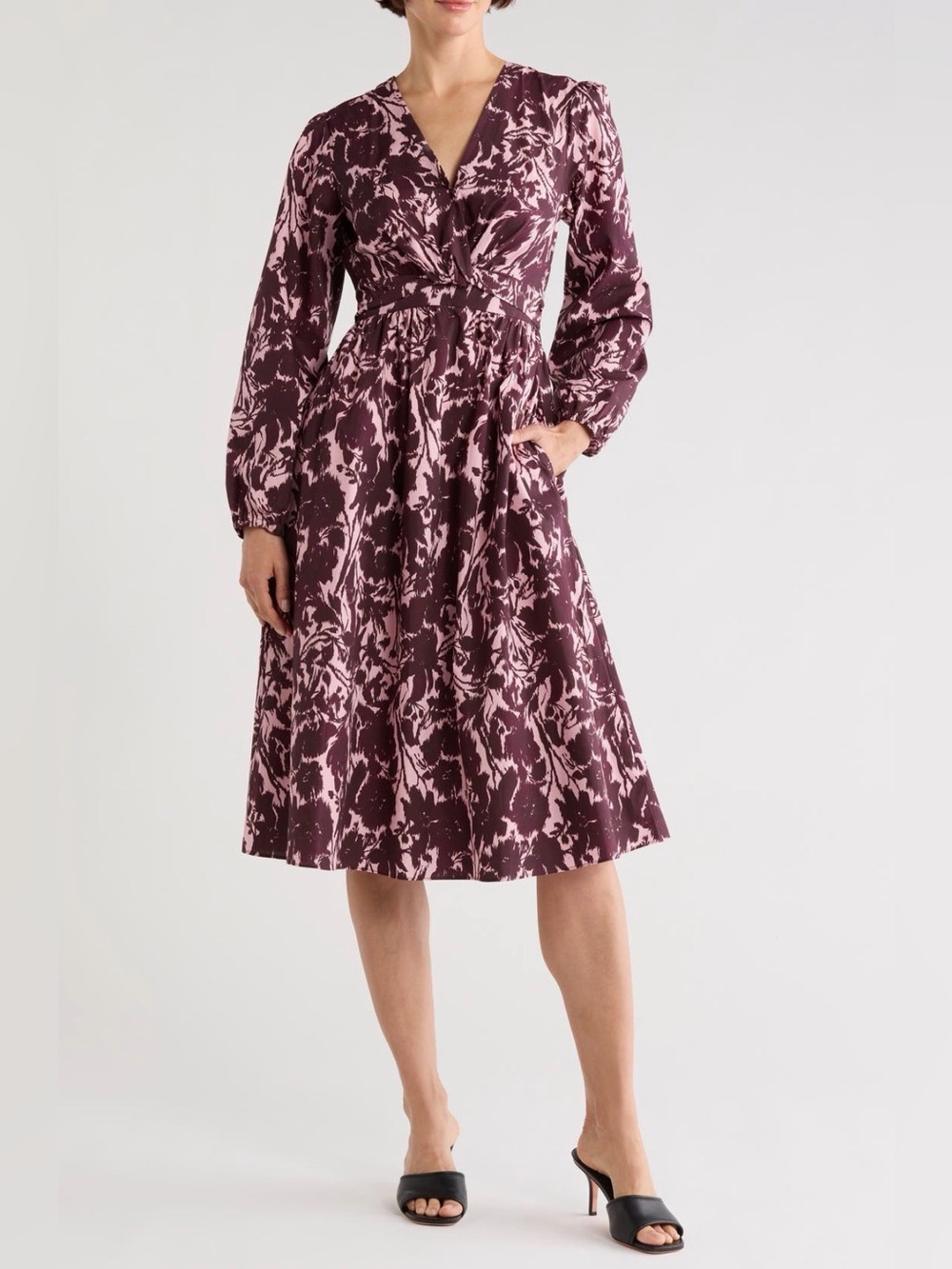 Derek Lam 10 Crosby Valerie Twist Front Long Sleeve Dress in Mauve Fleur